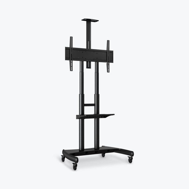 Luxor Adjustable-Height Rolling TV Stand, 39.25" W x 28.25" D x 48"-65" H, Black 39.25x28.25x48 in
