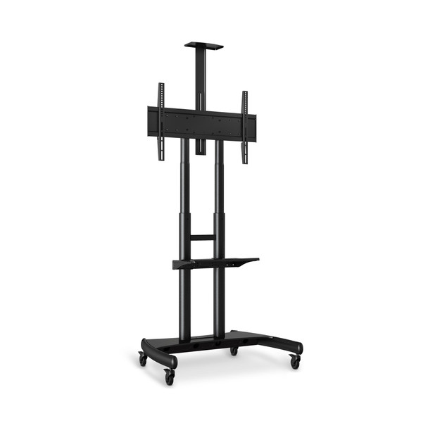 Luxor Adjustable-Height Rolling TV Stand, 39.25" W x 28.25" D x 48"-65" H, Black 39.25x28.25x48 in