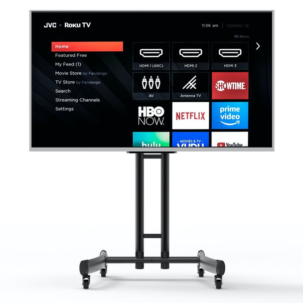 Luxor Adjustable-Height Rolling TV Stand, 31.4" W x 28.1" D x 48.4"-68" H, Black Rolling Casters