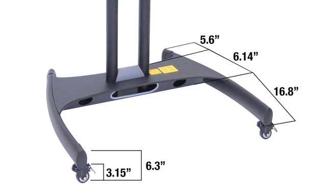 Luxor Adjustable-Height Rolling TV Stand, 31.4" W x 28.1" D x 48.4"-68" H, Black Rolling Casters