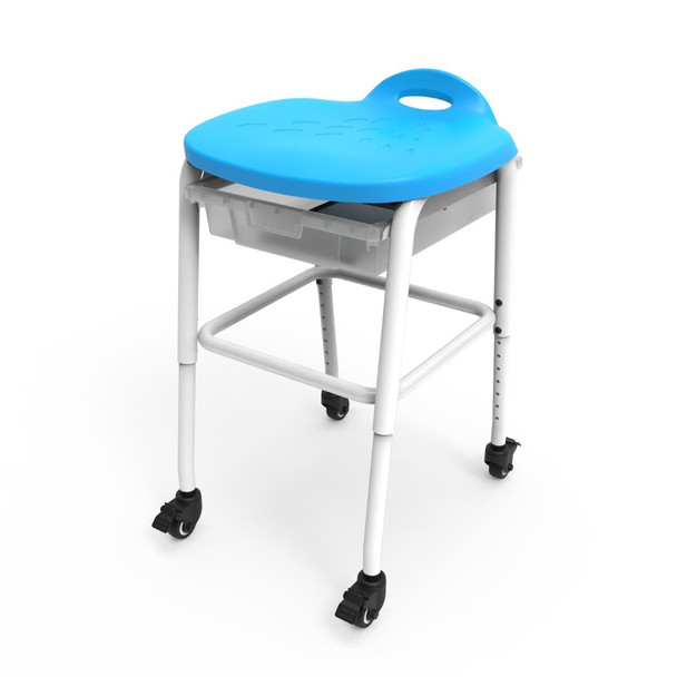 Luxor Adjustable Height Mobile Stackable Classroom Stool with Storage, Blue/White Locking Design