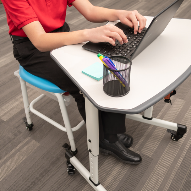 Luxor Adjustable Height Mobile Stackable Classroom Stool with Storage, Blue/White Locking Design