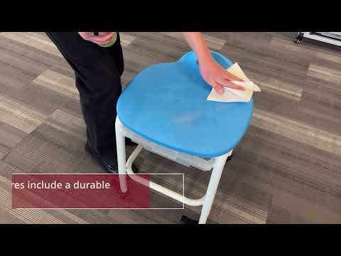 Luxor Adjustable Height Mobile Stackable Classroom Stool with Storage, Blue/White Locking Design