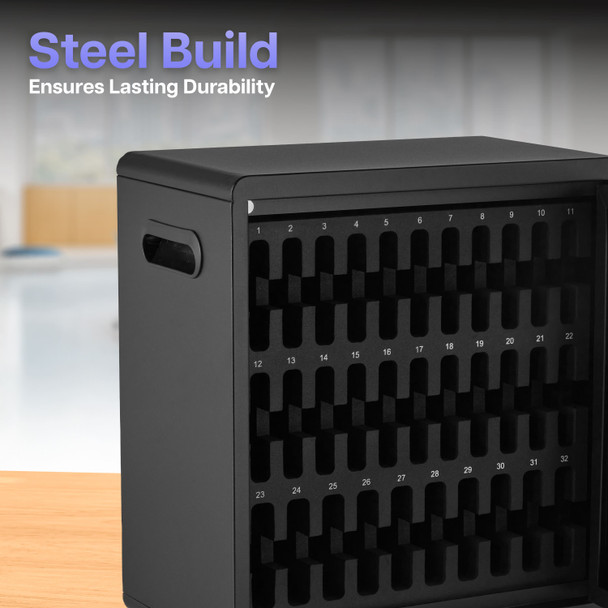 Luxor CellGuard Cell Phone Storage Cabinet for 32 devices Powder-Coated Steel Build Locking Design