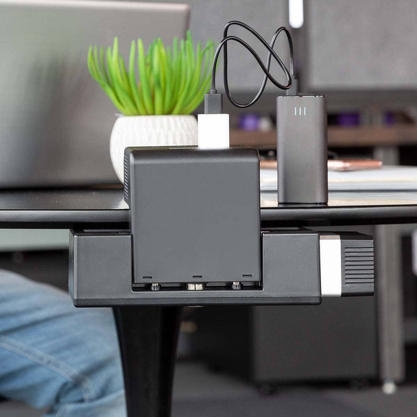 Luxor Clamp-On Desktop Charging Station - KwikBoost EdgePower for 3 devices with AC Outlets