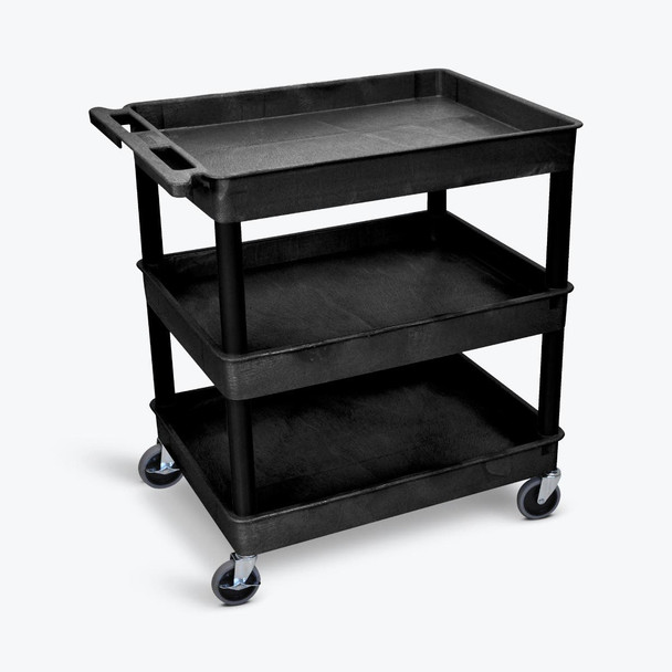 Luxor ENDURA XL 34" Three-Shelf Utility Cart, 32" x 24" 32x24x38.25 in with 3 Shelves Foam Plastic Build