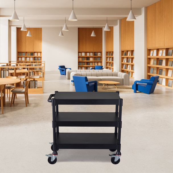 Luxor MIGHTYHAUL High-Capacity 24" W Industrial Utility Cart with Three Adjustable-Height Reversible Shelves