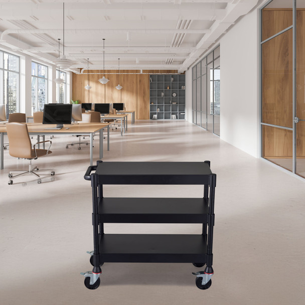 Luxor MIGHTYHAUL High-Capacity 24" W Industrial Utility Cart with Three Adjustable-Height Reversible Shelves