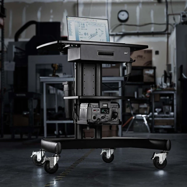 Luxor Mobile Battery-Powered Workstation 110 lbs. Capacity Steel Build Locking Design with Locking Security