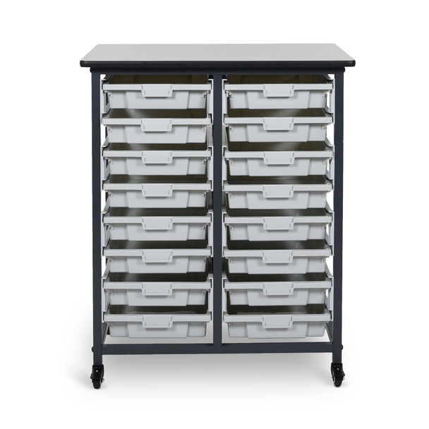 Luxor Mobile Bin Storage Unit - Double Row with Small Gray Bins 30.75x20x37.5 in Steel Build