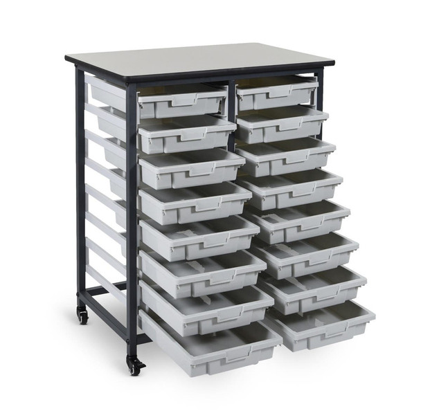 Luxor Mobile Bin Storage Unit - Double Row with Small Gray Bins 30.75x20x37.5 in Steel Build