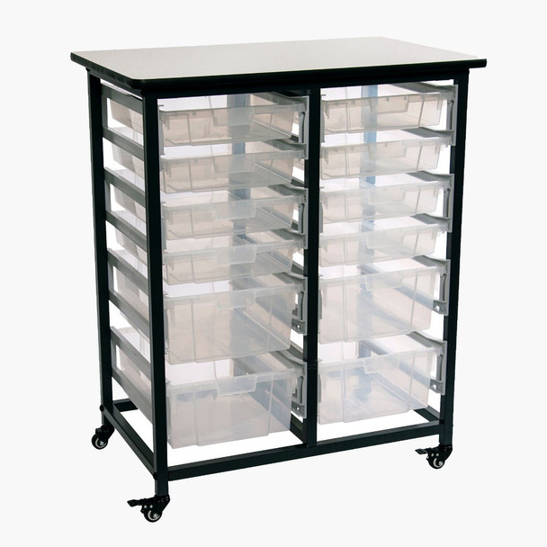 Luxor Mobile Bin Storage Unit - Double Row with Large and Small Clear Bins 30.75x20x37.5 in