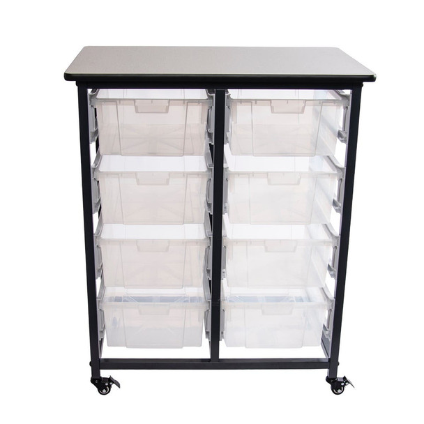 Luxor Mobile Bin Storage Unit – Double Row with Large Clear Bins 30.75x20x37.5 in Steel Build