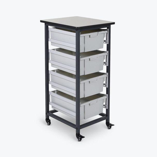 Luxor Mobile Bin Storage Unit - Single Row with Large Gray Bins 17.125x20x37.5 in Steel Build