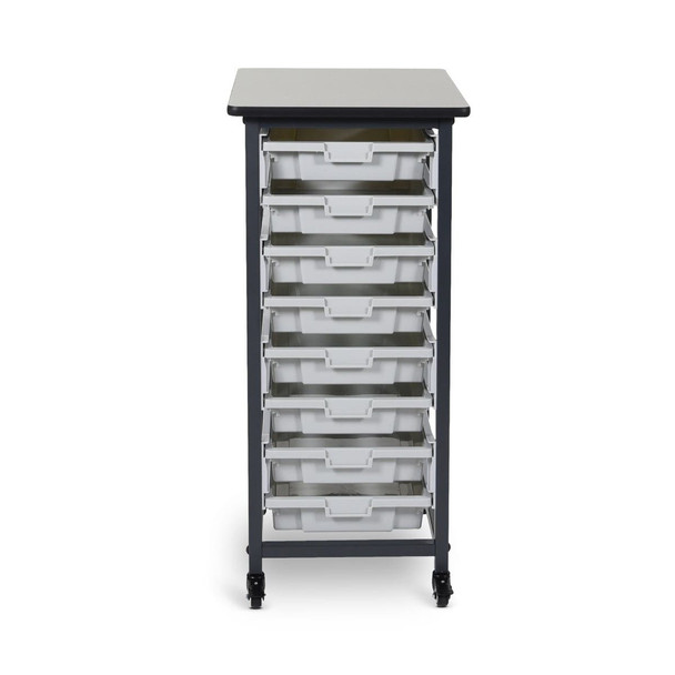 Luxor Mobile Bin Storage Unit - Single Row with Small Gray Bins 17.125x20x37.5 in Steel Build