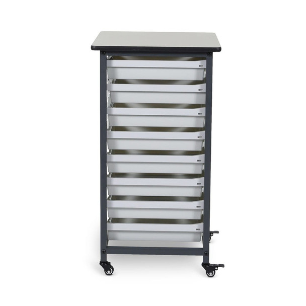 Luxor Mobile Bin Storage Unit - Single Row with Small Gray Bins 17.125x20x37.5 in Steel Build