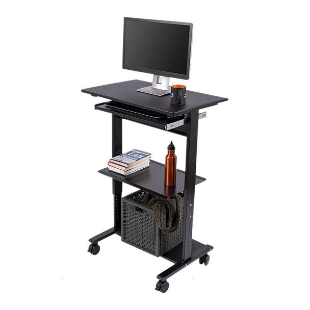 Luxor Mobile Height Adjustable Workstation with Keyboard Tray and Storage Shelves Steel Build
