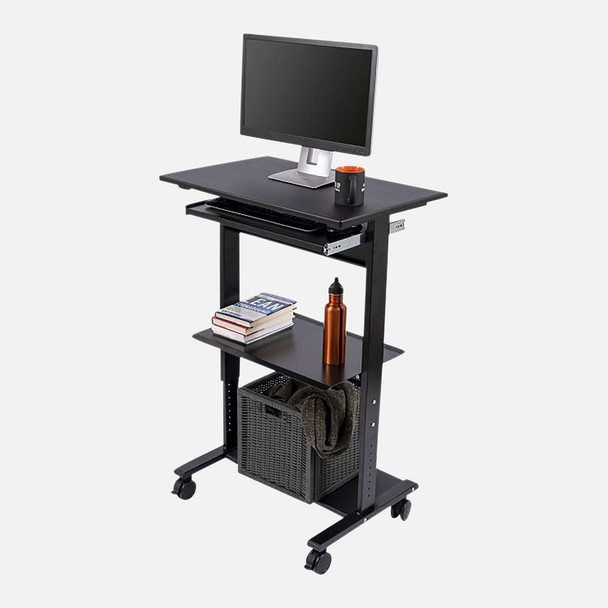 Luxor Mobile Height Adjustable Workstation with Keyboard Tray and Storage Shelves Steel Build