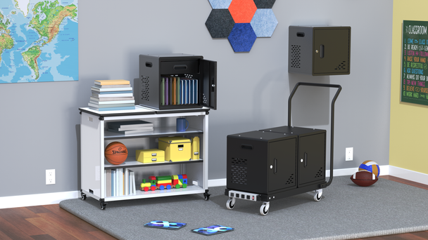 Luxor Secure Mobile Double Dolly Charging Locker System Base, Black Steel Build Commercial Grade Build