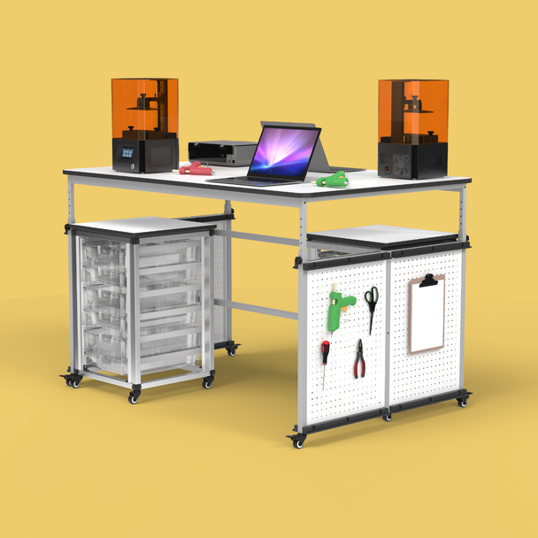 Luxor Mobile Modular Height Adjustable Makerspace and Lab Table, 60.25" W x 39.25" D x 32" - 38" H,