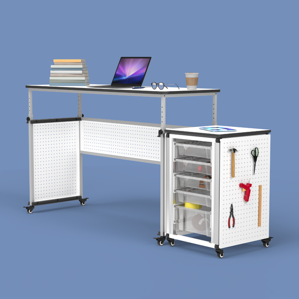 Luxor Mobile Modular Height Adjustable Teacher Standing Desk, 60.25" W x 21" D x 32" - 38" H, Silver/White