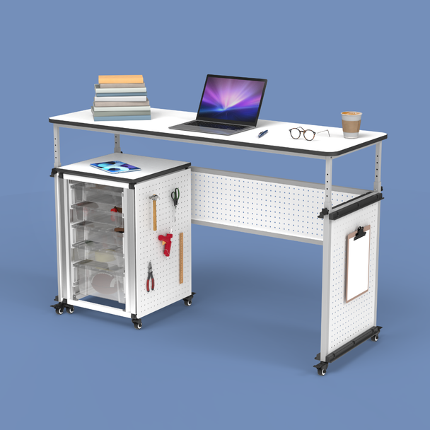 Luxor Mobile Modular Height Adjustable Teacher Standing Desk, 60.25" W x 21" D x 32" - 38" H, Silver/White