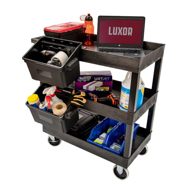Luxor Outrigger Utility Cart Bin 2-Pack Designed for Daily Facility Use Commercial Grade Build
