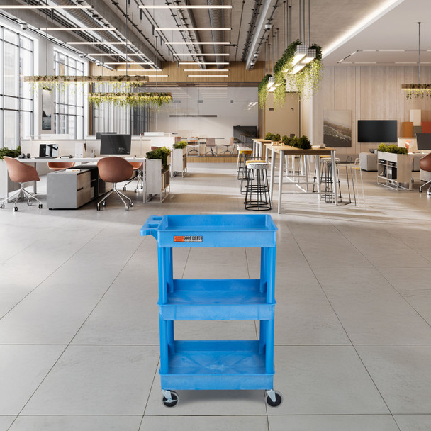 Luxor ENDURA 34" Three-Shelf Utility Cart, 24" x 18" 24x18x39.25 in with 3 Shelves Foam Plastic Build