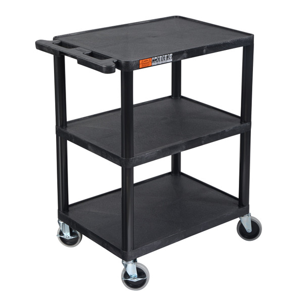 Luxor ENDURA 34" Three-Shelf Utility Cart, 24" x 18" 24x18x39.25 in with 3 Shelves Foam Plastic Build