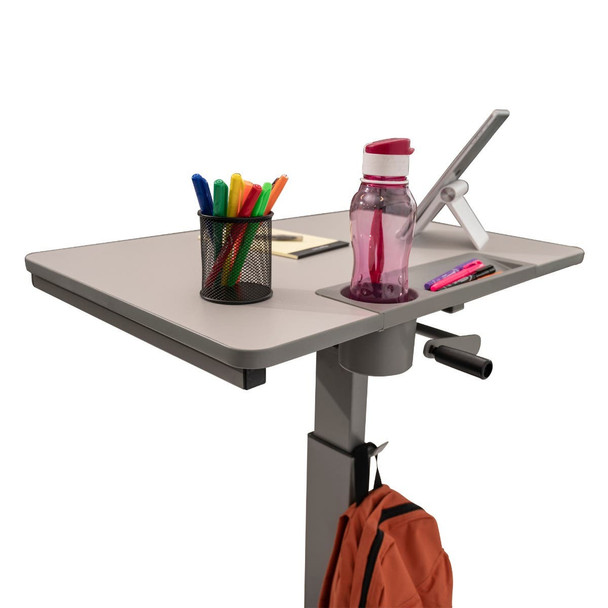 Luxor Mobile Crank Height Adjustable Student Standing Desk with Cup and Pencil Holder, 27.5" W x 19.5" D x 29"