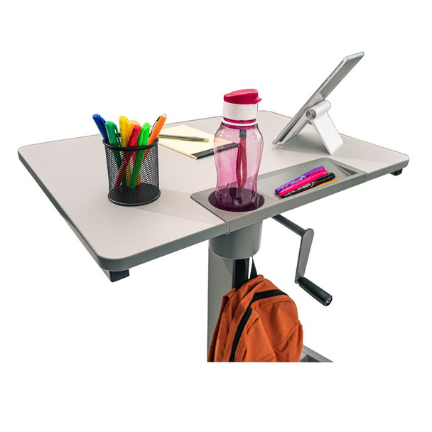 Luxor Mobile Crank Height Adjustable Student Standing Desk with Cup and Pencil Holder, 27.5" W x 19.5" D x 29"