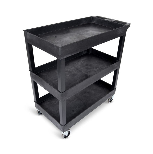Luxor TUFFY XL Three-Shelf Multi-Purpose Utility Cart, 32" x 18" 35.25x18x36.25 in with 3 Shelves