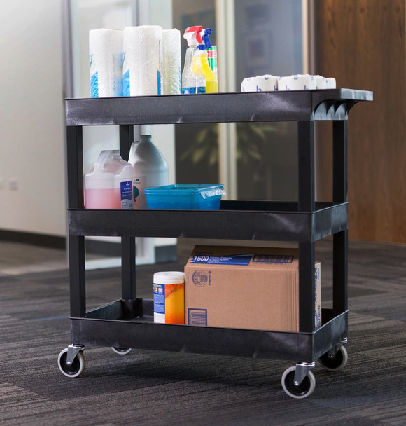 Luxor TUFFY XL Three-Shelf Multi-Purpose Utility Cart, 32" x 18" 35.25x18x36.25 in with 3 Shelves
