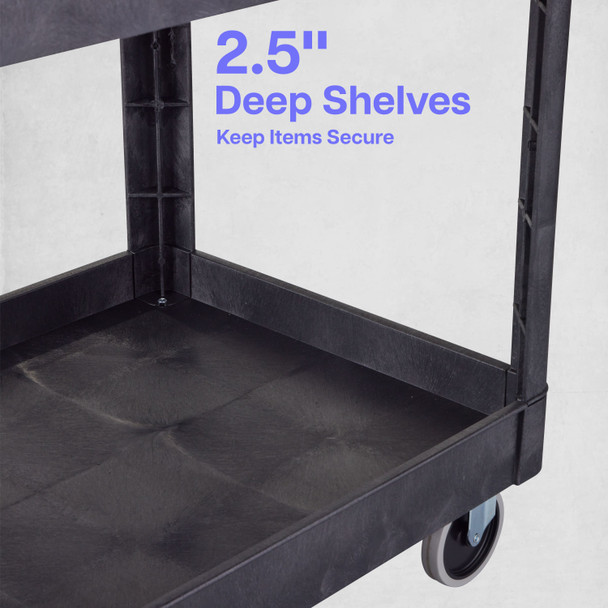 Luxor WORKLOAD Two-Shelf Industrial Utility Cart, 36.5" W x 24.5" D, Black 24.5x45.5x33 in