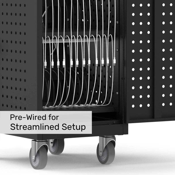 Luxor Secure Mobile Prewired USB-C Chromebook and Tablet Charging Cart for 24 devices 110 lbs Capacity