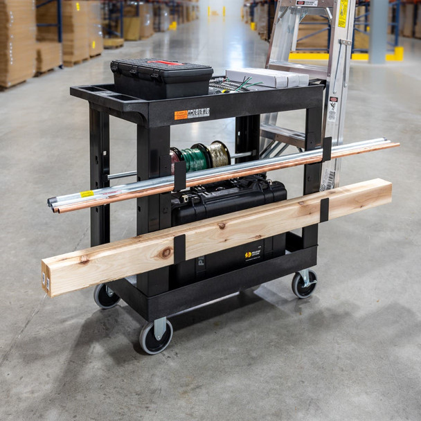 Luxor WORKLOAD ESSENTIAL Two-Shelf Industrial Utility Cart, 36.5" W x 24.5" D, Black with 2 Shelves