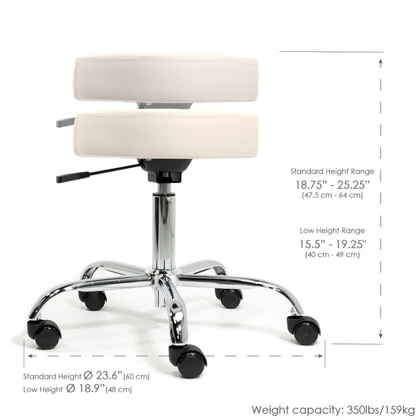 Earthlite Pneumatic Rolling Massage Stool - Air-Lift Rolling Stool with Optional Backrest, Three Heights