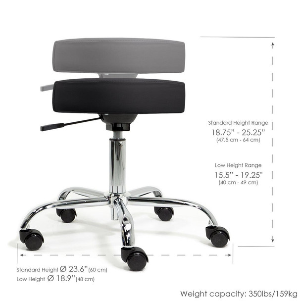 Earthlite Pneumatic Rolling Massage Stool - Air-Lift Rolling Stool with Optional Backrest, Three Heights