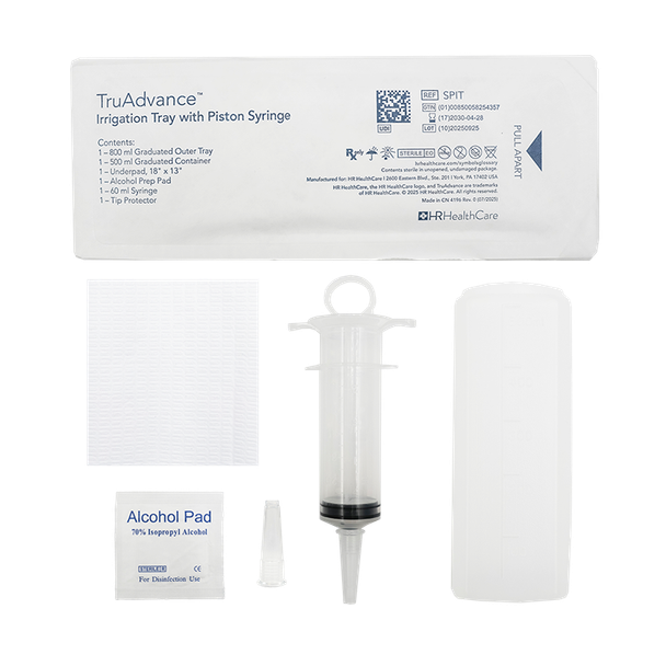 HR Healthcare TruAdvance Irrigation Tray with Piston Syringe - 800 ml Graduated Tray Kit for Irrigation