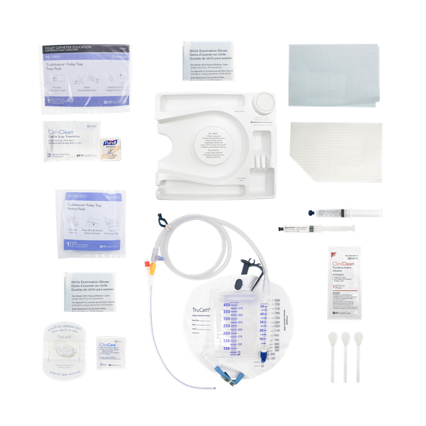 HR Healthcare TruAdvance 100% Silicone Foley Catheter Tray Kits - Pre-Connected Drainage and Urine Meter Trays