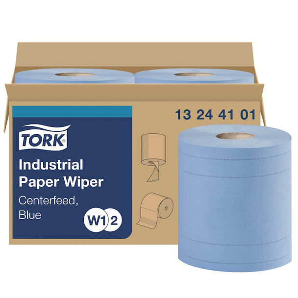 Tork Industrial Paper Wiper, Centerfeed - 2 Rolls per Case, 375 Sheets per Roll, Wipers combi roll system