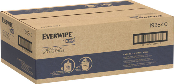 Everwipe by Tork Chem-Ready Wiping Rolls - 6 Rolls per Case, White, 1-Ply, Genuine Tork, by Essity