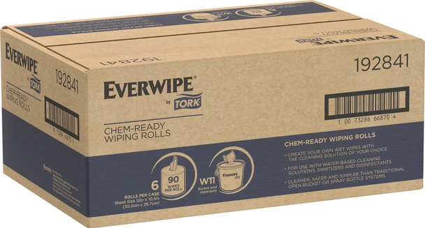 Everwipe by Tork Chem-Ready Wiping Rolls - 6 Rolls per Case, White, 1-Ply, Genuine Tork, by Essity, 90 ft Roll