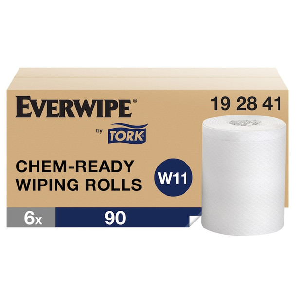 Everwipe by Tork Chem-Ready Wiping Rolls - 6 Rolls per Case, White, 1-Ply, Genuine Tork, by Essity, 90 ft Roll