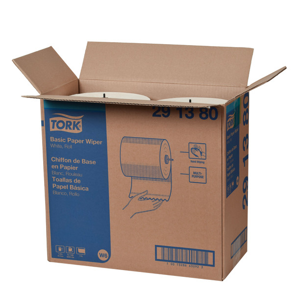 Tork Basic Paper Wiper White W6 - 4 Rolls per Case, Tork Performance Washstation Dispenser, 1150 ft Roll