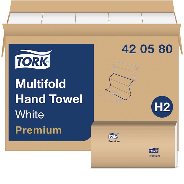 Tork Multifold Hand Towel White H2 - 12 Packs per Case, 250 Sheets per Pack, Premium Quality