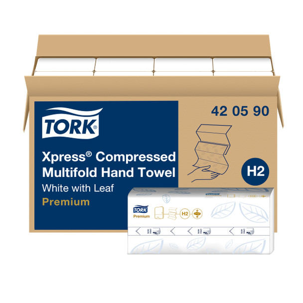 Tork Xpress Compressed Multifold Hand Towel, 3-panel - 12 Packs per Case, Premium Quality, White