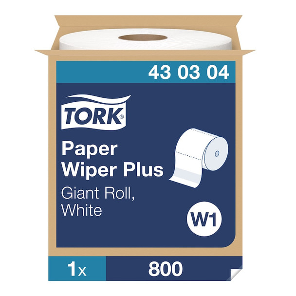 Tork Paper Wiper Plus White W1 - 1 Rolls per Case, centerfeed and jumbo roll wiper system, Advanced Quality