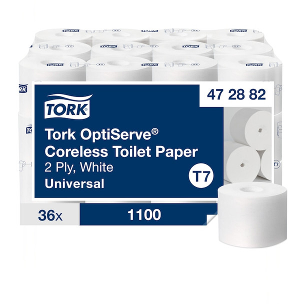 Tork OptiServe Coreless Toilet Paper - 2 ply - 36 Rolls per Case, 1100 Sheets per Roll, Universal Quality
