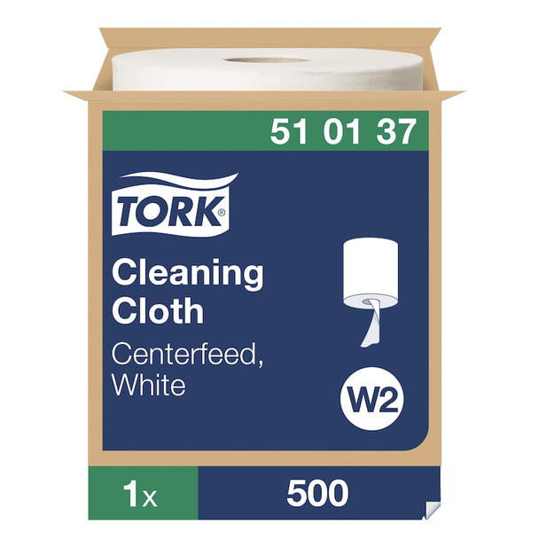 Tork Cleaning Cloth White W2 - 1 Rolls per Case, 500 Sheets per Roll, Wiper pak system, Premium Quality